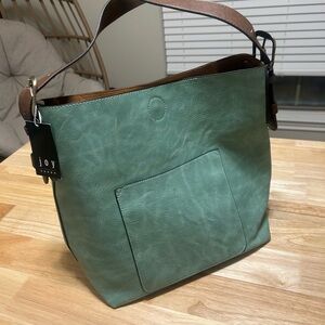 Joy Susan Teal and Tan Shoulder Bag